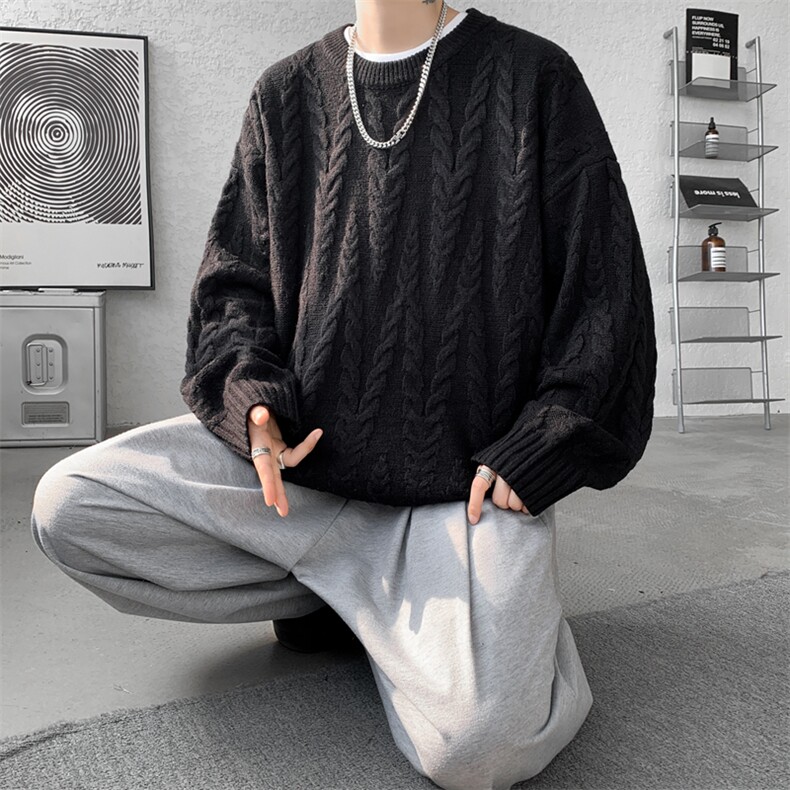 8XL-M麻花毛衣男宽松大码慵懒风情侣圆领针织衫线衣外套MY1512P65,男装针织衫/毛衣,电商B238