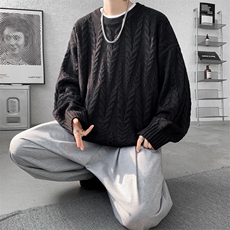8XL-M麻花毛衣男宽松大码慵懒风情侣圆领针织衫线衣外套MY1512P65，男装针织衫/毛衣，电商B238