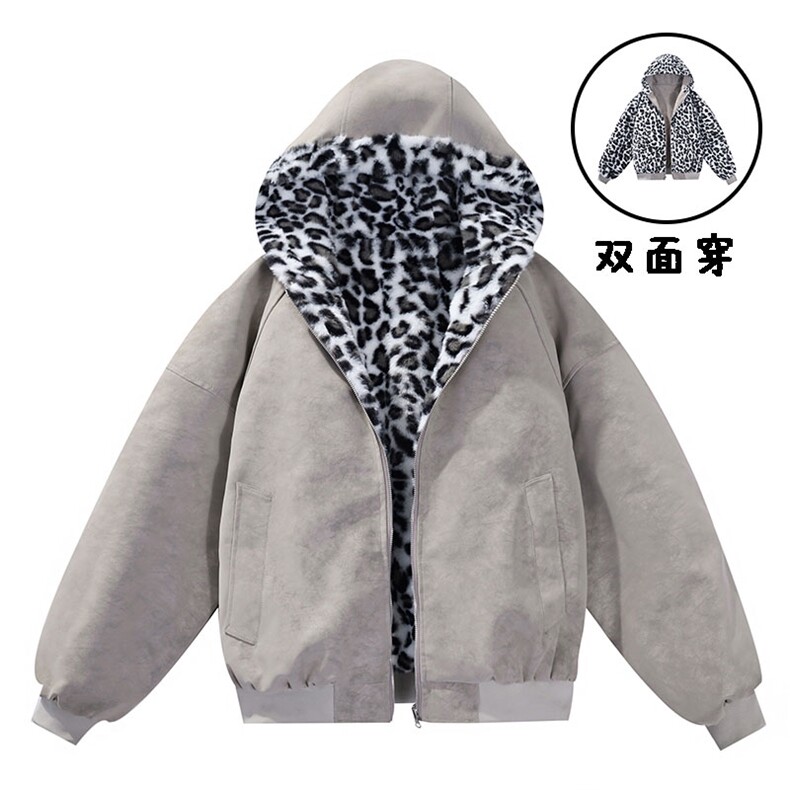 数据款座山雕荔枝纹双面穿PU皮豹加绒男女连帽棉衣PYM659P100，男装棉衣，电商A128