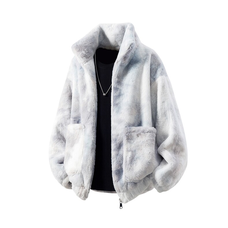 白底羊羔毛棉衣潮扎染情侣大码M-5XL毛绒外套男YG7503P128控168，男装棉衣，星座227-7