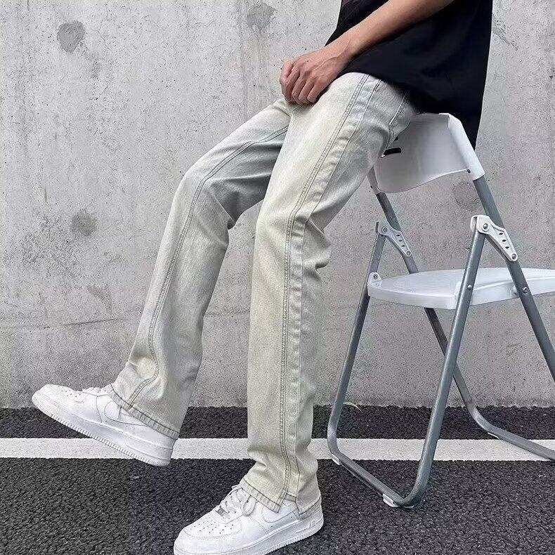 新款牛仔裤男春秋季美式复古宽松阔腿直筒裤潮牌潮流高街裤子，男装牛仔裤，星座506A