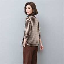 2022秋季新款半开条纹卫衣时尚优雅套头长袖休闲立领卫衣，女装卫衣/绒衫，独衣靓