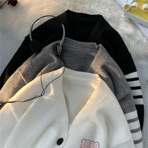 毛毯 秋款四条杠宽松开衫V领毛衣 M351 P65控88图片