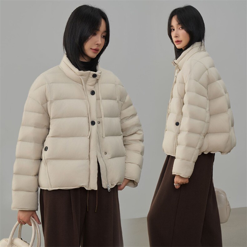 时尚拼色翻领短款羽绒服女2025冬季新款宽松休闲90白鸭绒保暖外套,女装羽绒服,阳光伊恋