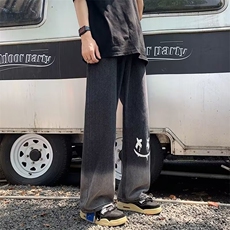 加绒加厚新款渐变牛仔裤男高街潮笑脸涂鸦复古牛仔裤宽松，男装牛仔裤，星座506A