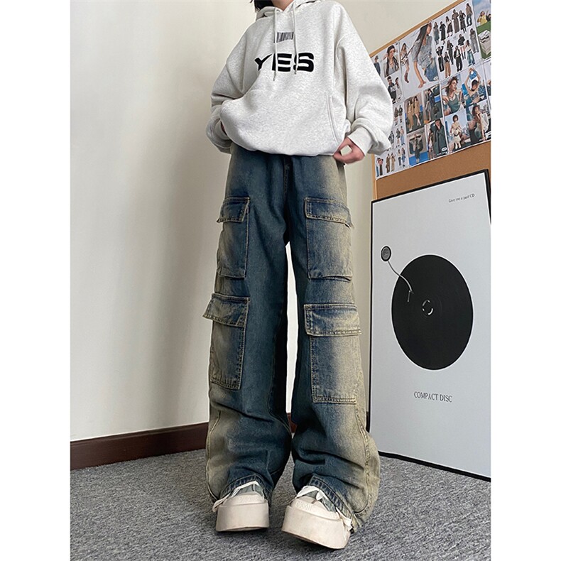 B221美式ins高街重工艺宽松做旧工装牛仔裤子LK23143-P80控108,男装牛仔裤,电商B221