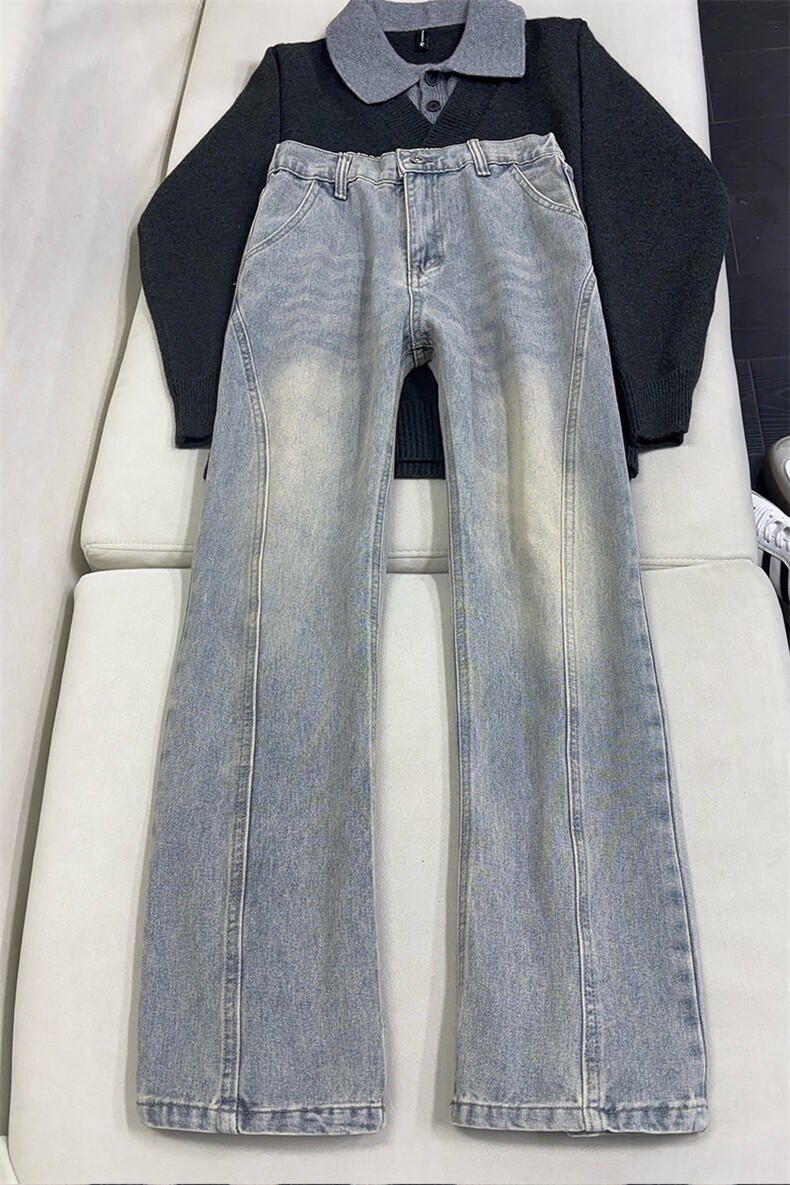 B221美式ins高街修身斜切微喇牛仔裤LK25574-特P40控68,男装牛仔裤,电商B221