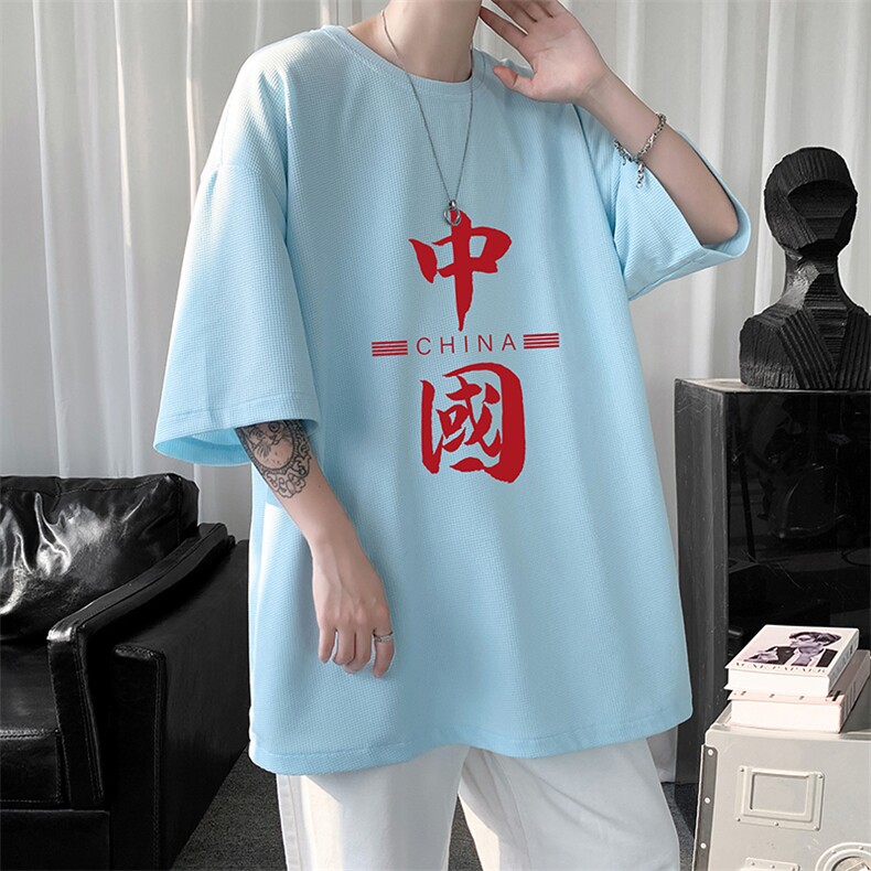 HT73198-P22 华夫格t恤男短袖男大码五分袖  短句风图片