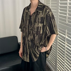 小众设计感泼墨短袖衬衫男2025新款夏季潮牌高级感宽松痞帅衬衣潮，男装T恤，星座506A