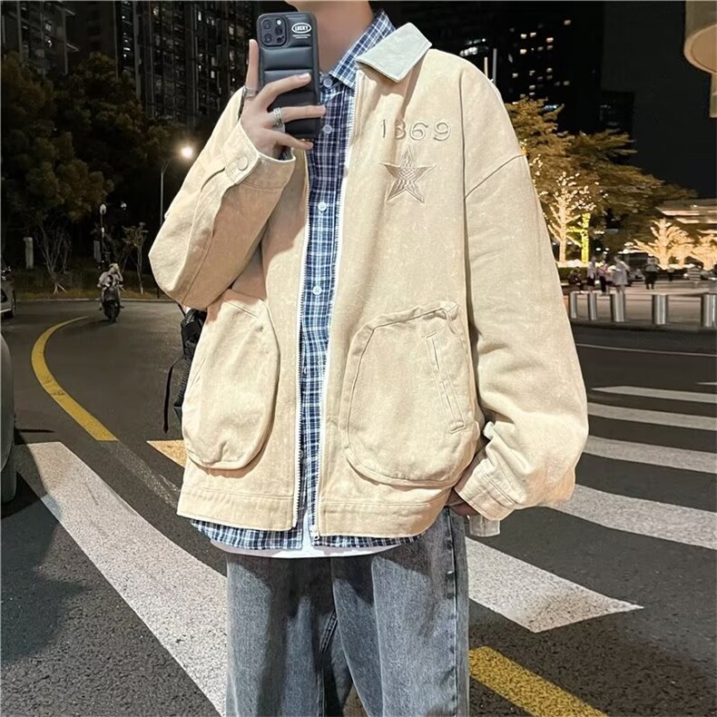 春秋季美式复古牛仔外套男宽松水洗做旧痞帅气工装夹克男,男装工装外套,星座1210-1