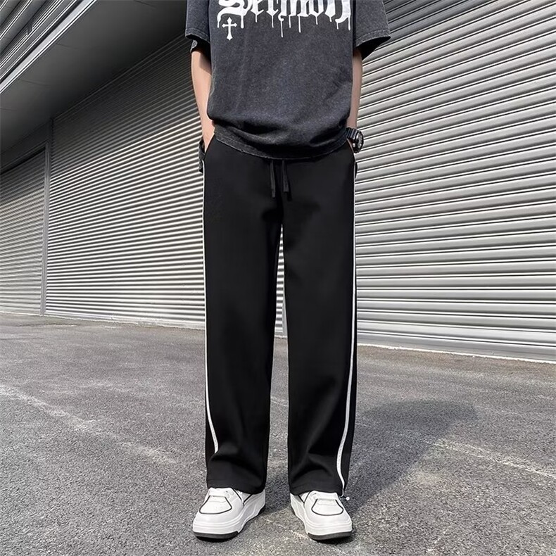 春季新款男士宽松阔腿裤潮流街头百搭直筒裤抽绳运动长裤CK25P38,男装休闲裤,星座410-2