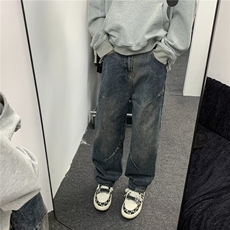 美式高街牛仔裤男韩版潮痞子个性2024冬季ins宽松长裤RK1257-P45，男装牛仔裤，星座412-3