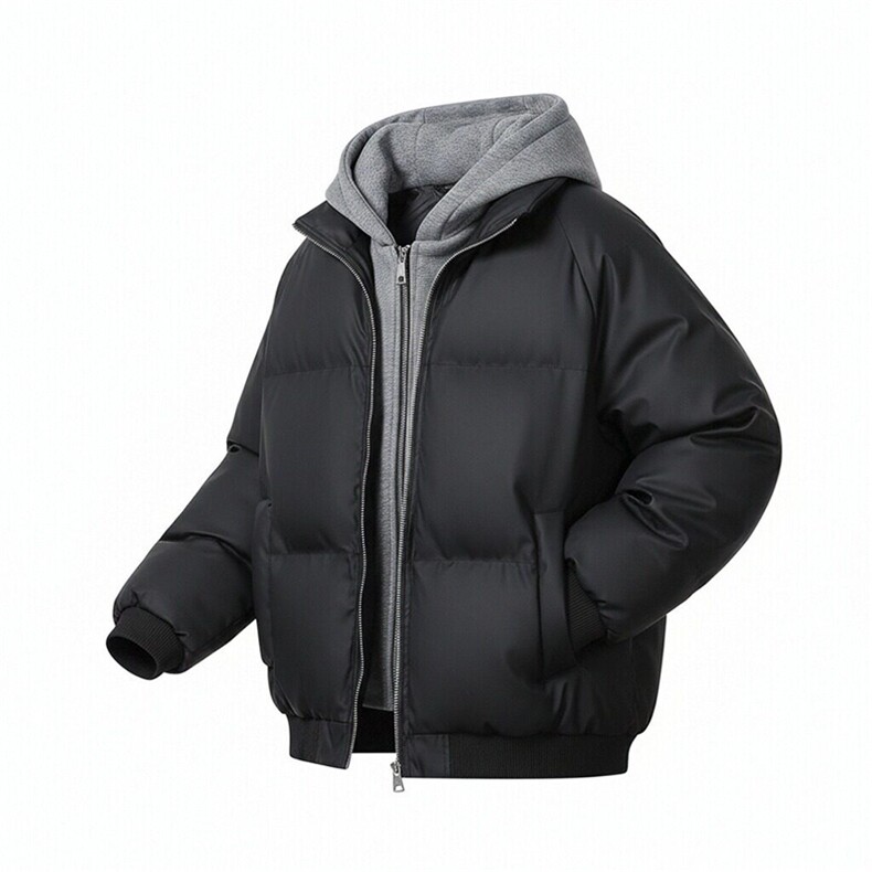 现货高品质重磅工艺美式高街假两件PU皮棉衣男女加厚棉服外套,男装棉衣,电商A486