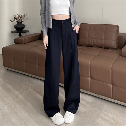 防褪色丹宁蓝直筒牛仔裤春季小个子原色宽松显瘦窄版阔腿裤，女装休闲裤，云美莎专业女裤-全店现货