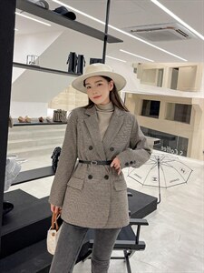 千鸟格西装外套腰带图片