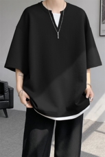 8XL-M特大码短袖男假两件五分袖高品质空气层宽松上衣DX321P35，男装T恤，电商D206-1