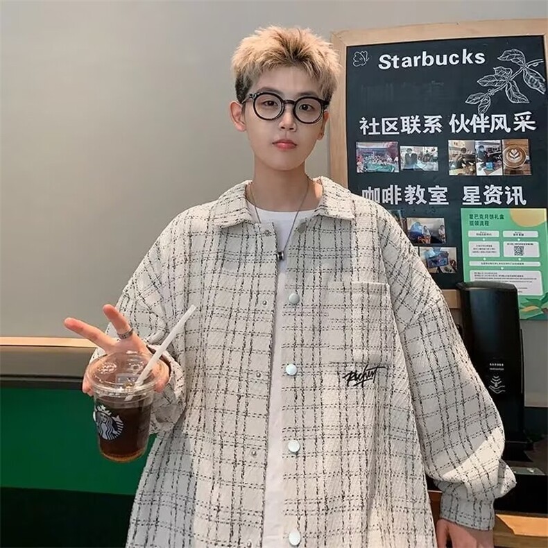 W564翻领大码外套男设计感小众夹克男生休闲衬衫秋冬小香风男装,男装夹克,星座308A-1（原309B-1）