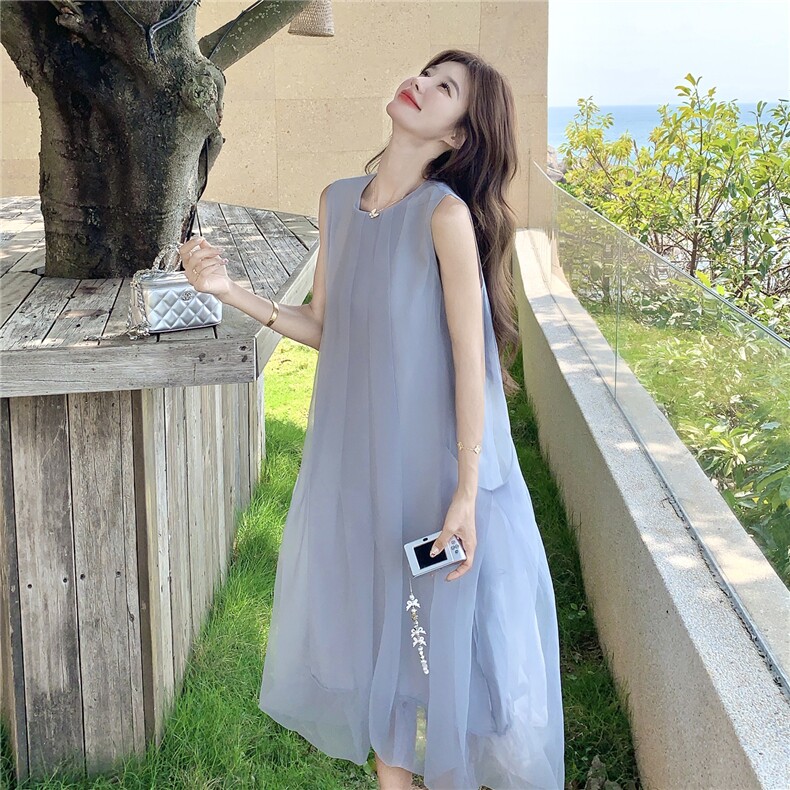 新款主推夏季欧根纱无袖显瘦复古仙女连衣裙2247-P140-K219,女装连衣裙,网红馆