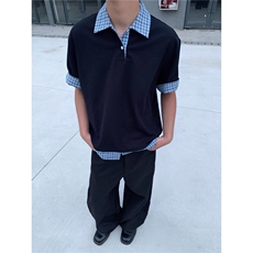T恤假两件短袖男款夏季潮牌衬衫拼接t恤重磅美式polo衫TA05-P36，男装T恤，星座208-5