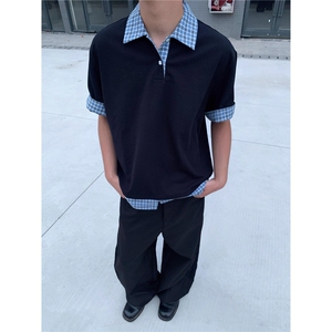 T恤假两件短袖男款夏季潮牌衬衫拼接t恤重磅美式polo衫TA05-P36图片