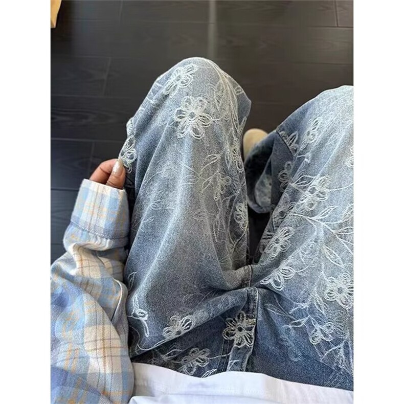 高级感提花男士牛仔裤秋季新款潮痞帅男裤直筒弯刀裤WLA1088-P48,男装牛仔裤,星座1008