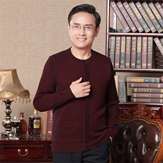 中老年男士圆领加绒加厚针织开衫上衣冬季新款商务休闲保暖打底衫，男装针织衫/毛衣，电商B212（原钱塘6029）