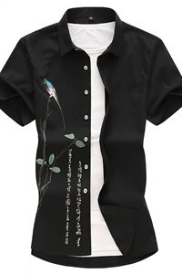 大码印花风衬衫男春夏新款青年短袖衬衫 QT5030/761图片
