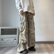 迷彩工装束脚牛仔裤女潮洋气时尚夏季胖mm高腰宽松阔腿裤，男装牛仔裤，星座716-4