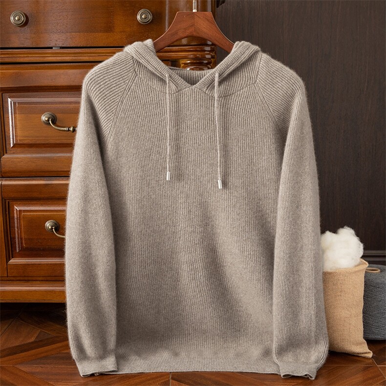 2024秋季新款羊绒长袖复古休闲连帽衫，男装羊绒套衫，米亚康羊绒