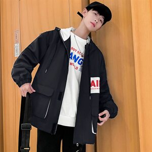 秋季外套男韩版潮流宽松帅气连帽青少年上衣夹克男J图片