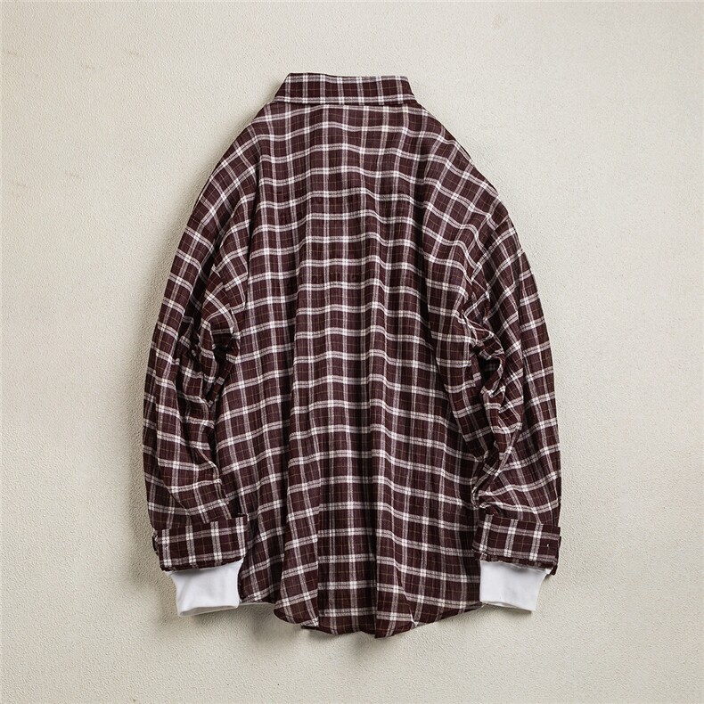 B413-1-DX6113美式复古慵懒感长袖格子衬衫男女宽松休闲衬衣外搭,男装衬衫,电商B413-1