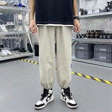 2024夏季新款港风外景宽松大码冰感透气束脚休闲裤1537-P35，男装休闲裤，星座914-3