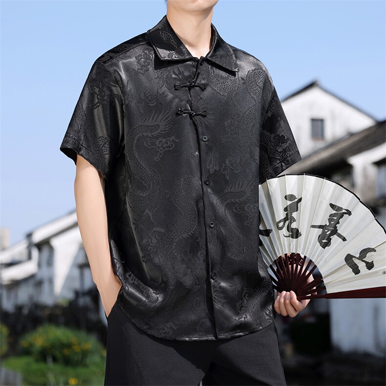 龙纹提花夏季冰丝风衬衫宽松休闲衬衣古风A266-1-CS2501-P35图片