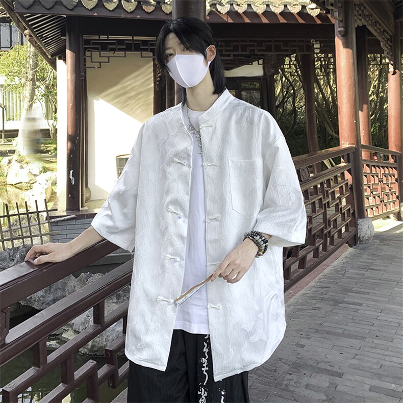 F258-P452024夏季新中式风盘扣衬衫男美式潮牌短袖衬衣现货,男装衬衫,星座512-6