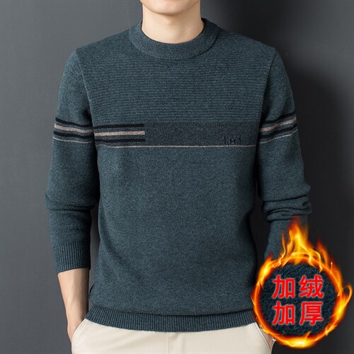 Z2629男士2023年秋冬新款长袖加绒圆领针织衫休闲打底衫P85图片