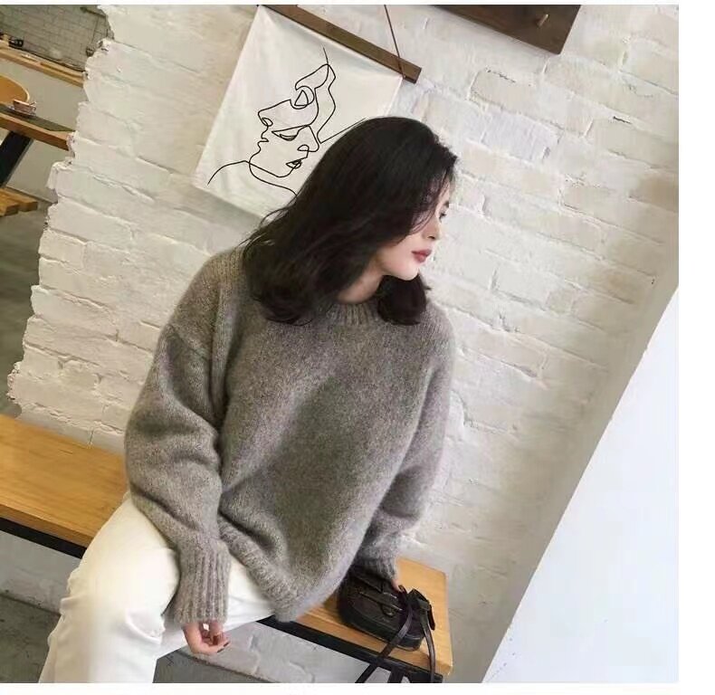 2025秋冬重磅加厚圆领羊绒衫女宽松慵懒风针织羊毛打底衫大码毛衣,女装羊毛衫,恒恩羊绒