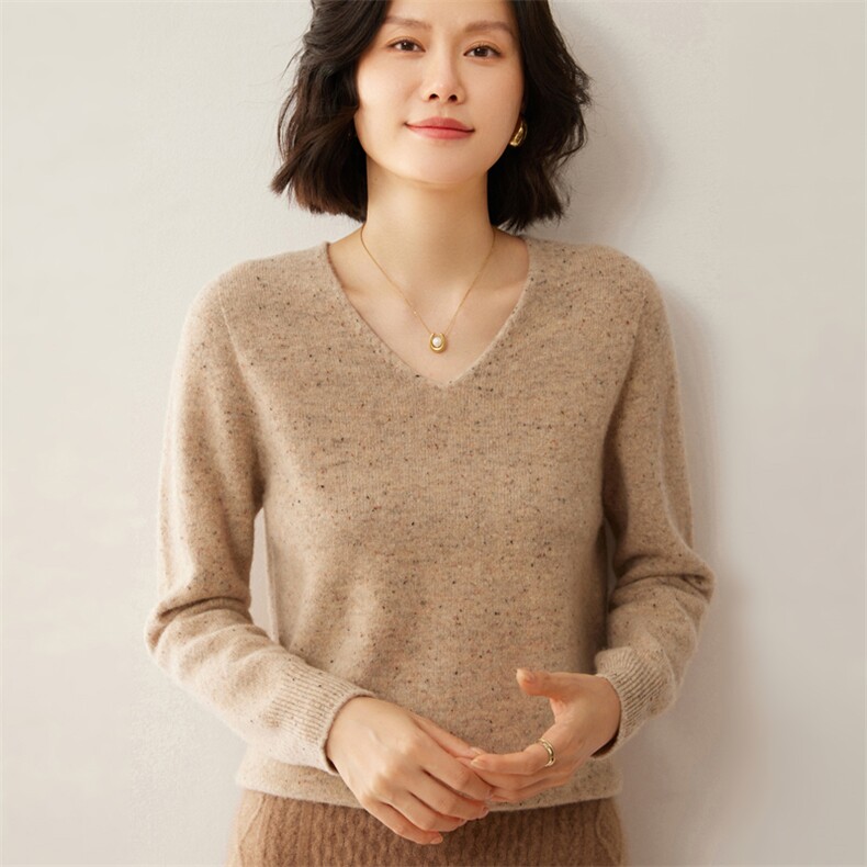 时尚百搭羊毛加厚V领毛衣显瘦修身保暖女士针织衫,女装羊毛衫,昭美羊绒