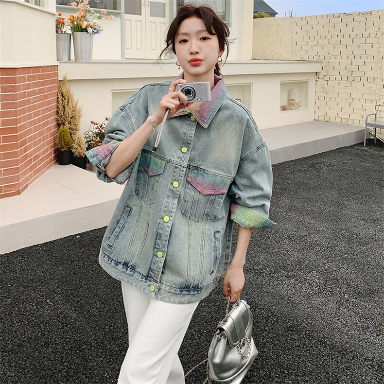 美式复古牛仔外套女2025春季新款盐系宽松小个子休闲渐变夹克上衣,女装短外套,浙宝305