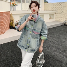 美式复古牛仔外套女2025春季新款盐系宽松小个子休闲渐变夹克上衣，女装短外套，浙宝305