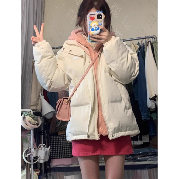 情侣款冬季短款潮牌连帽假两件棉衣棉服冬面包服保暖棉袄外套,男装棉衣,星座218-8