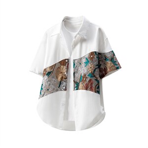 1绣花拼接成分：聚酯纤维M-5XL大码短袖衬衫男DCS7743P42控68，男装T恤，星座226-2