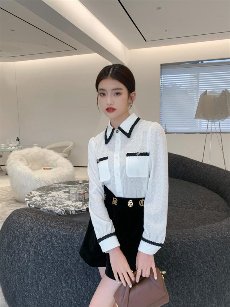 冬季新品小香衬衫，女装衬衫，束索