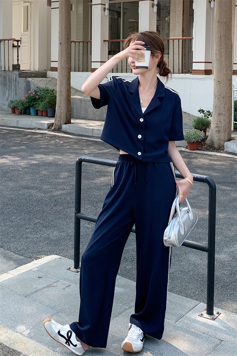 运动休闲套装女夏2025新款超火今年流行洋气时尚减龄阔腿裤两件套,女装套装/套裙,辉之琳