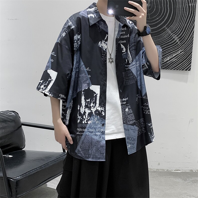 wassup happy夏威夷短袖衬衫男夏季薄款港风痞帅宽松休闲衬衣外套图片
