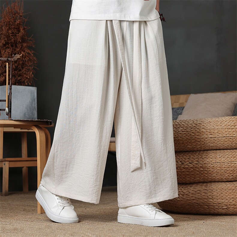 2026春夏原创新款亚麻风阔腿裤复古宽松腰带休闲裤K162-P60，男装休闲裤，电商B277(原6028)