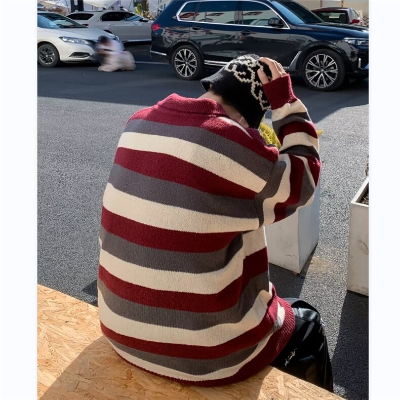 针织衫男韩版潮流拼色条纹高街帅气2024冬季新款ins毛衣MZ312-P53,男装针织衫/毛衣,星座412-3