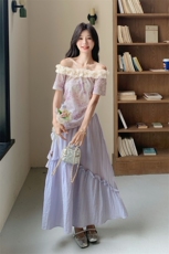 紫色法式气质套装裙女2025新款夏日绝美独特碎花上衣半身裙两件套，女装套装/套裙，2C133