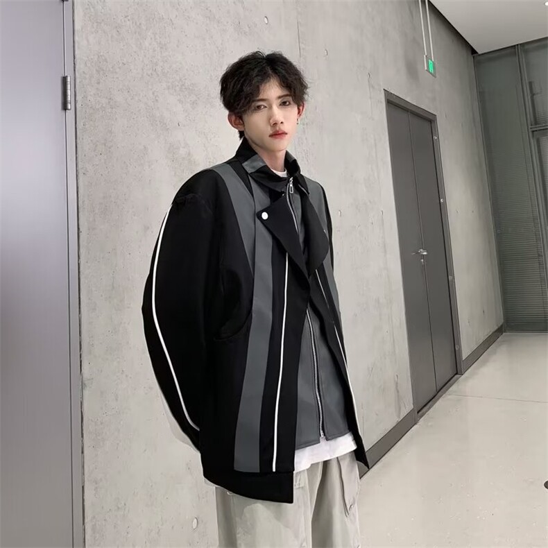 2024拼接外套垫肩机车服美式潮牌PU皮夹克PY139-P97,男装皮衣,星座313A-2
