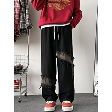 水洗拼接直筒牛仔裤男春季新款美式复古街头宽松阔腿裤20188-p45，男装牛仔裤，星座1008-2