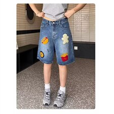 美式汉堡薯条五分裤牛仔裤男女2026春季新款高腰宽松阔腿短裤，男装牛仔裤，星座410-6（原星座1304-1）